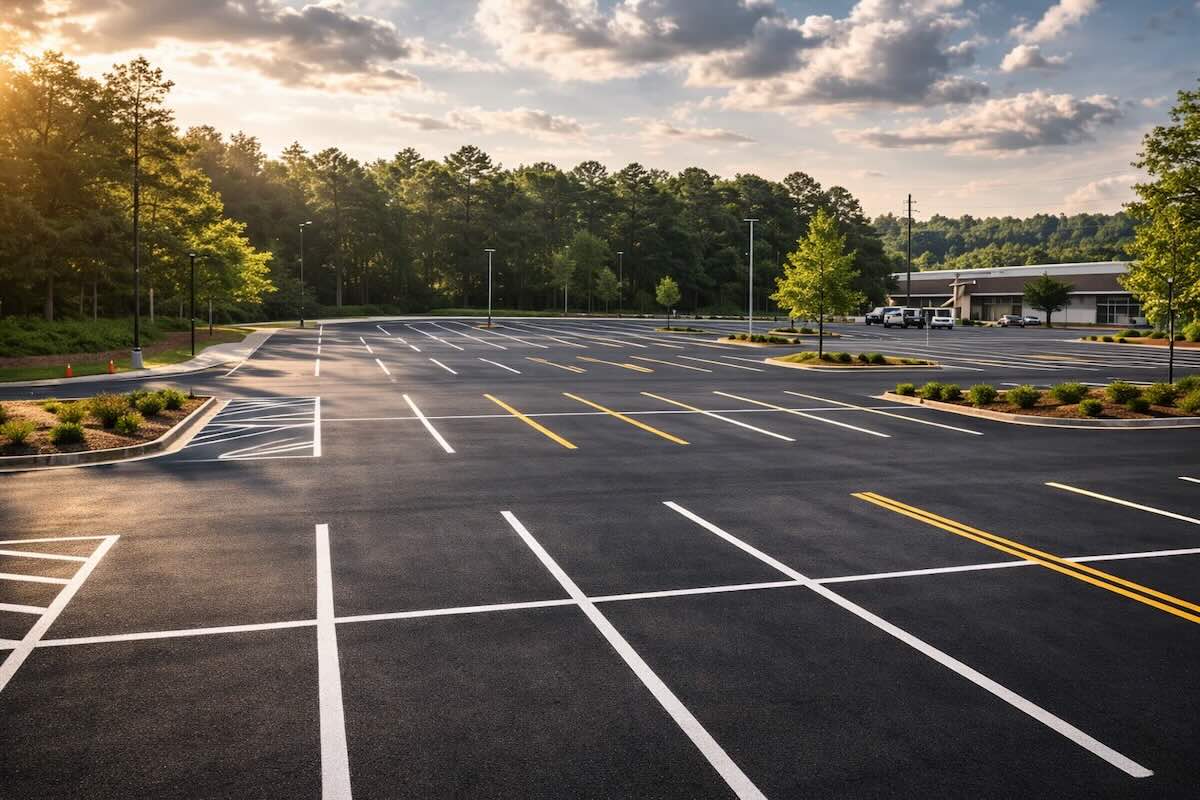New pavement parking lot seal coated by All Star Innovations